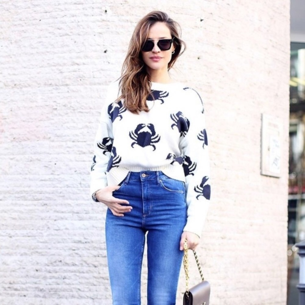 H&M White Sweater with Navy Crab Motif - Picture 2 of 7